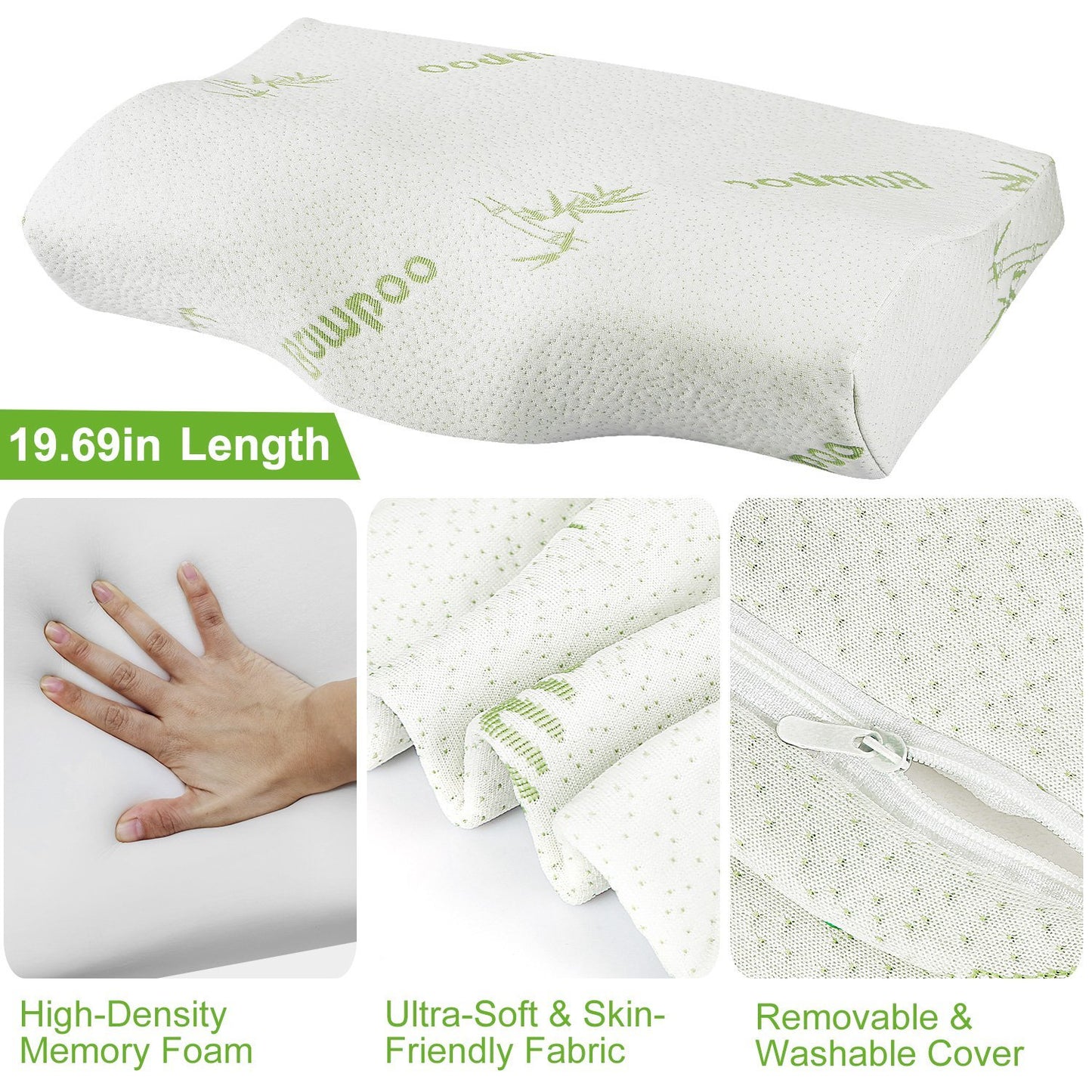 (US) Bamboo Memory Foam Contour Sleep Pillow (Neck Support)