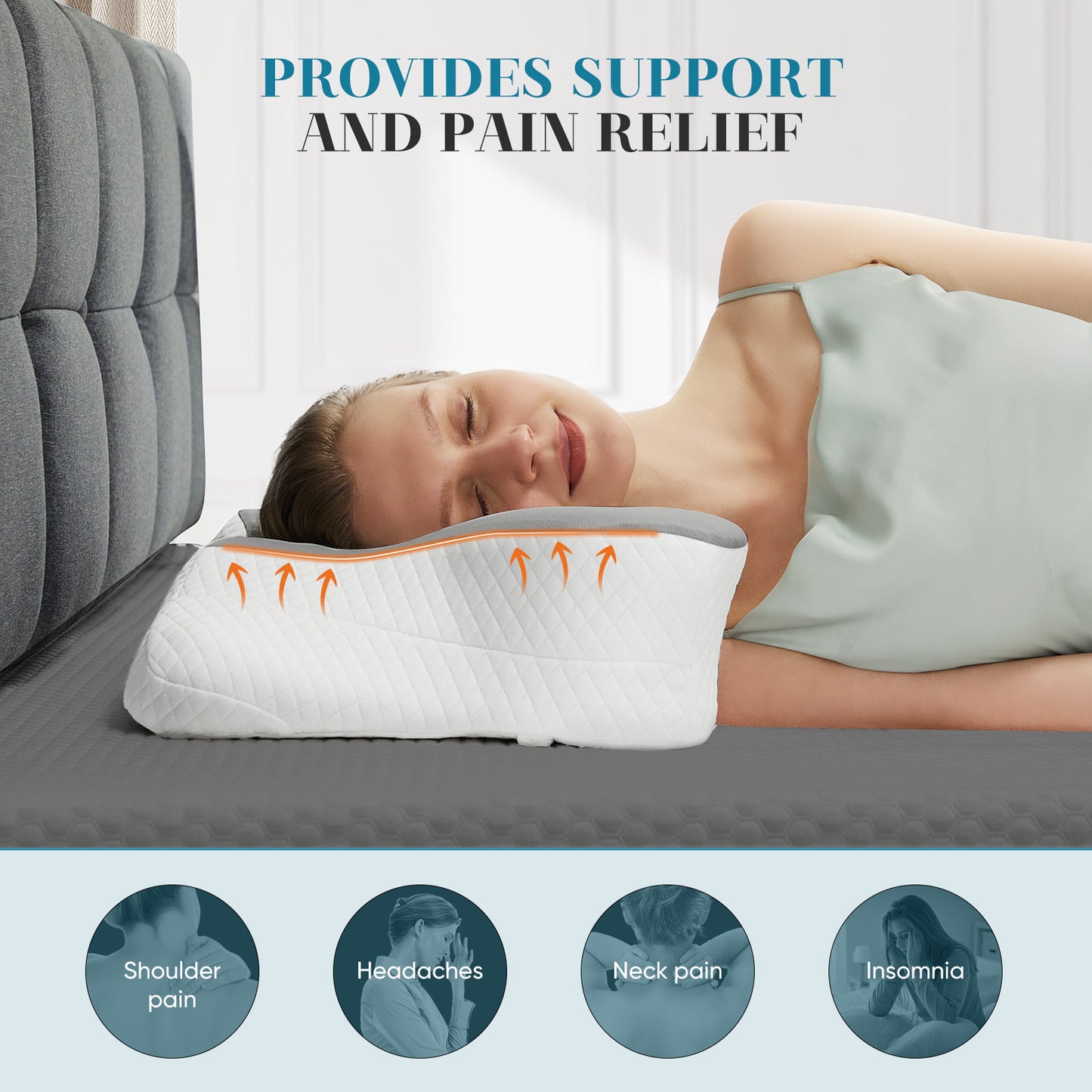 (US) Ergonomic Contour Pillow (Neck Support, Good Sleep, Memory Foam)