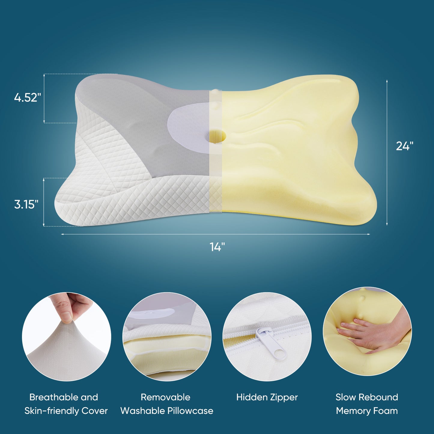 (US) Ergonomic Contour Pillow (Neck Support, Good Sleep, Memory Foam)