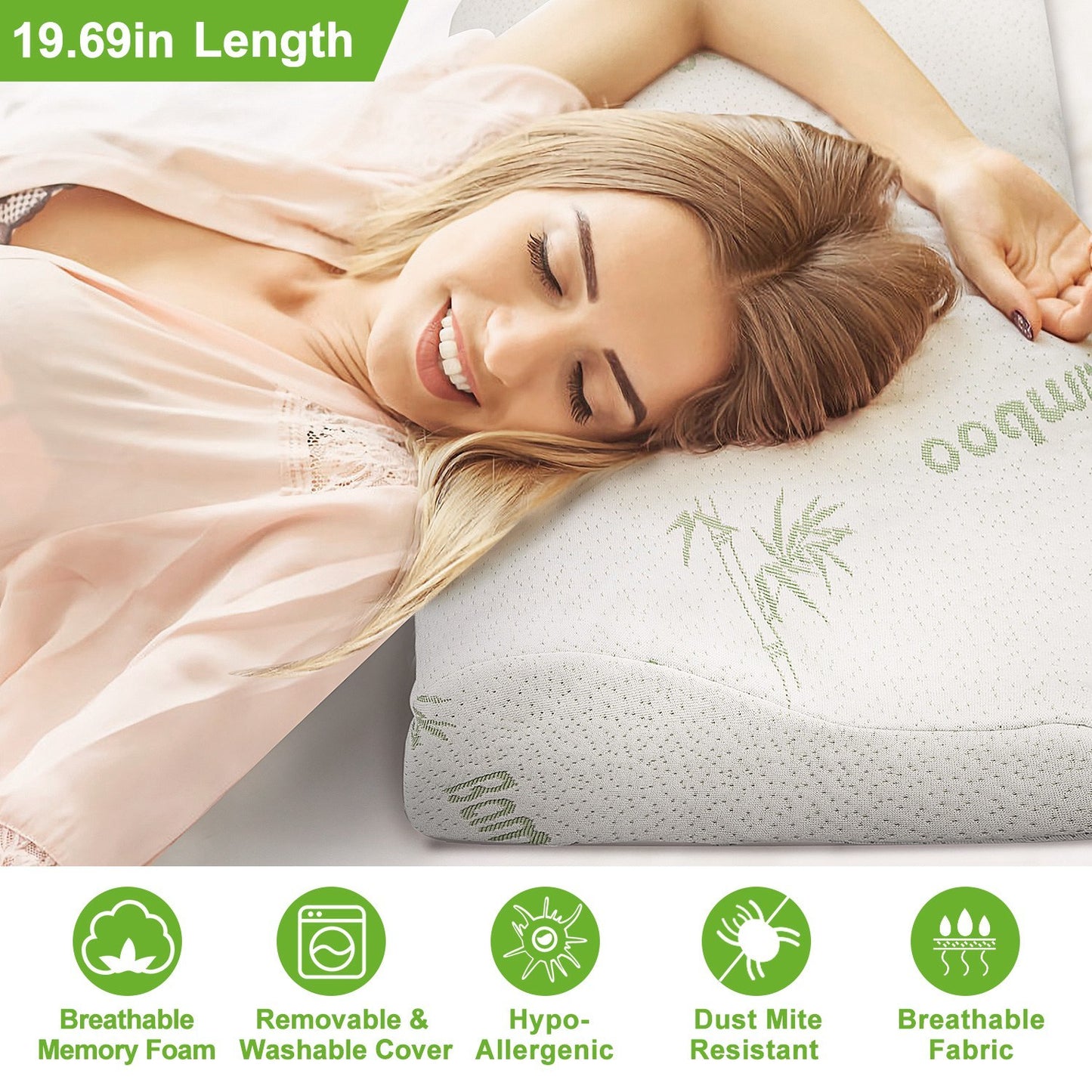 (US) Bamboo Memory Foam Contour Sleep Pillow (Neck Support)