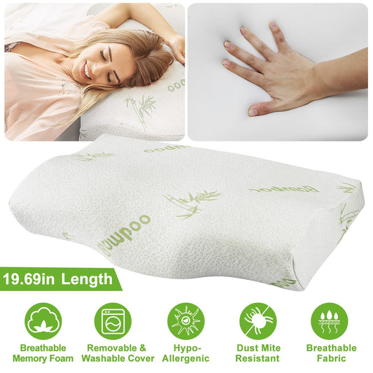 (US) Bamboo Memory Foam Contour Sleep Pillow (Neck Support)