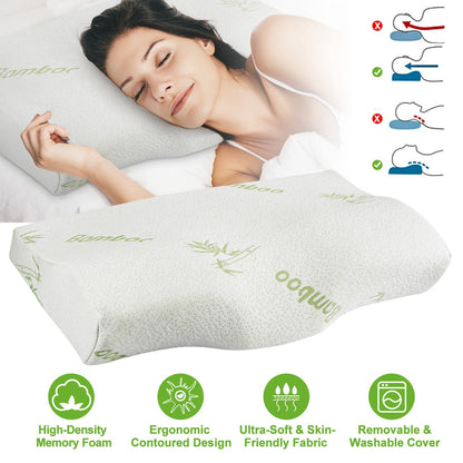 (US) Bamboo Memory Foam Contour Sleep Pillow (Neck Support)